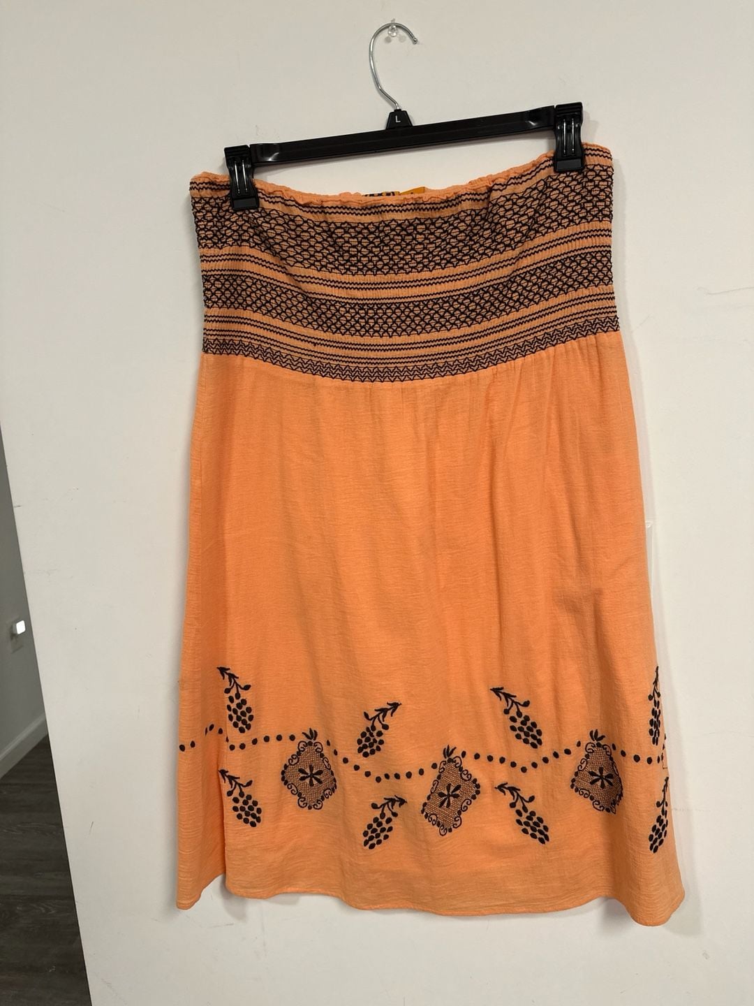 Tory Burch Orange Embroidered Smocked Strapless Cotton Gauze Dress 3