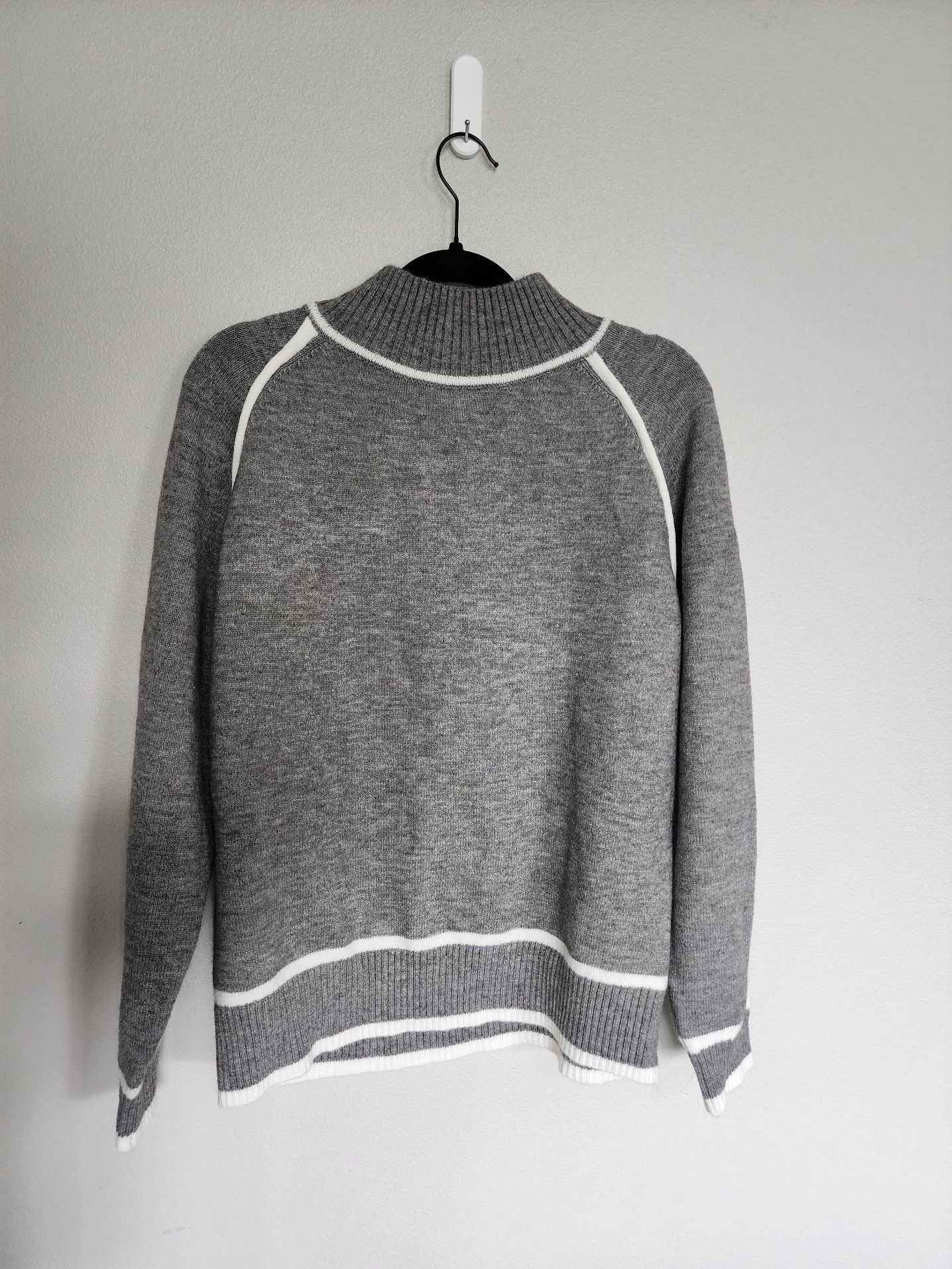 Anna-Kaci California Grey Contrast Ribbed Trim Mock Neck Sweater 3