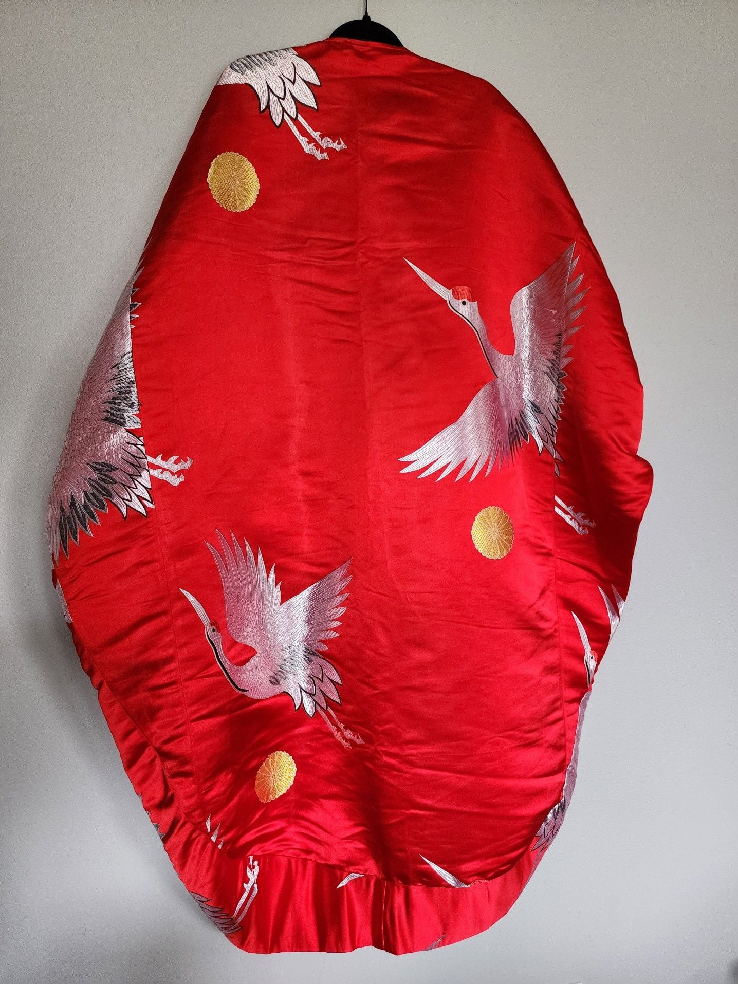 Vintage Red Silk Japanese Uchikake Wedding Kimono with Embroidered Cranes 12