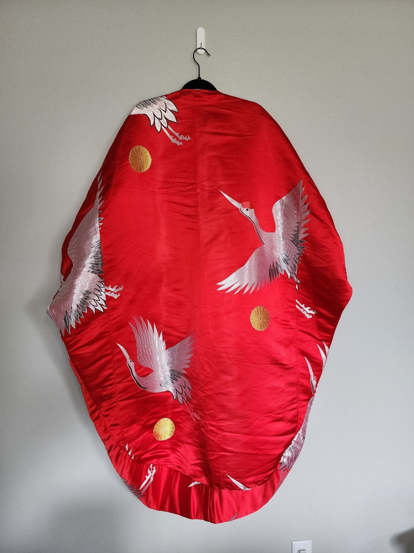 Vintage Red Silk Japanese Uchikake Wedding Kimono with Embroidered Cranes 13