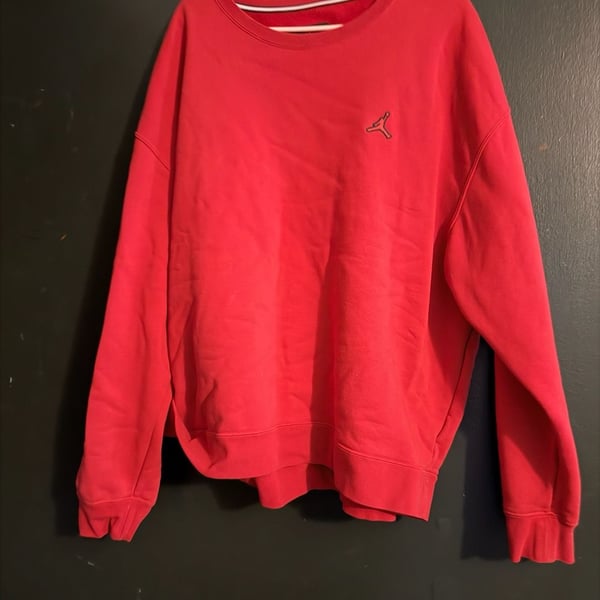 Jordan Sweatshirt Mens Large Red Essential Fleece Crewneck Pullover Air Jumpan ^