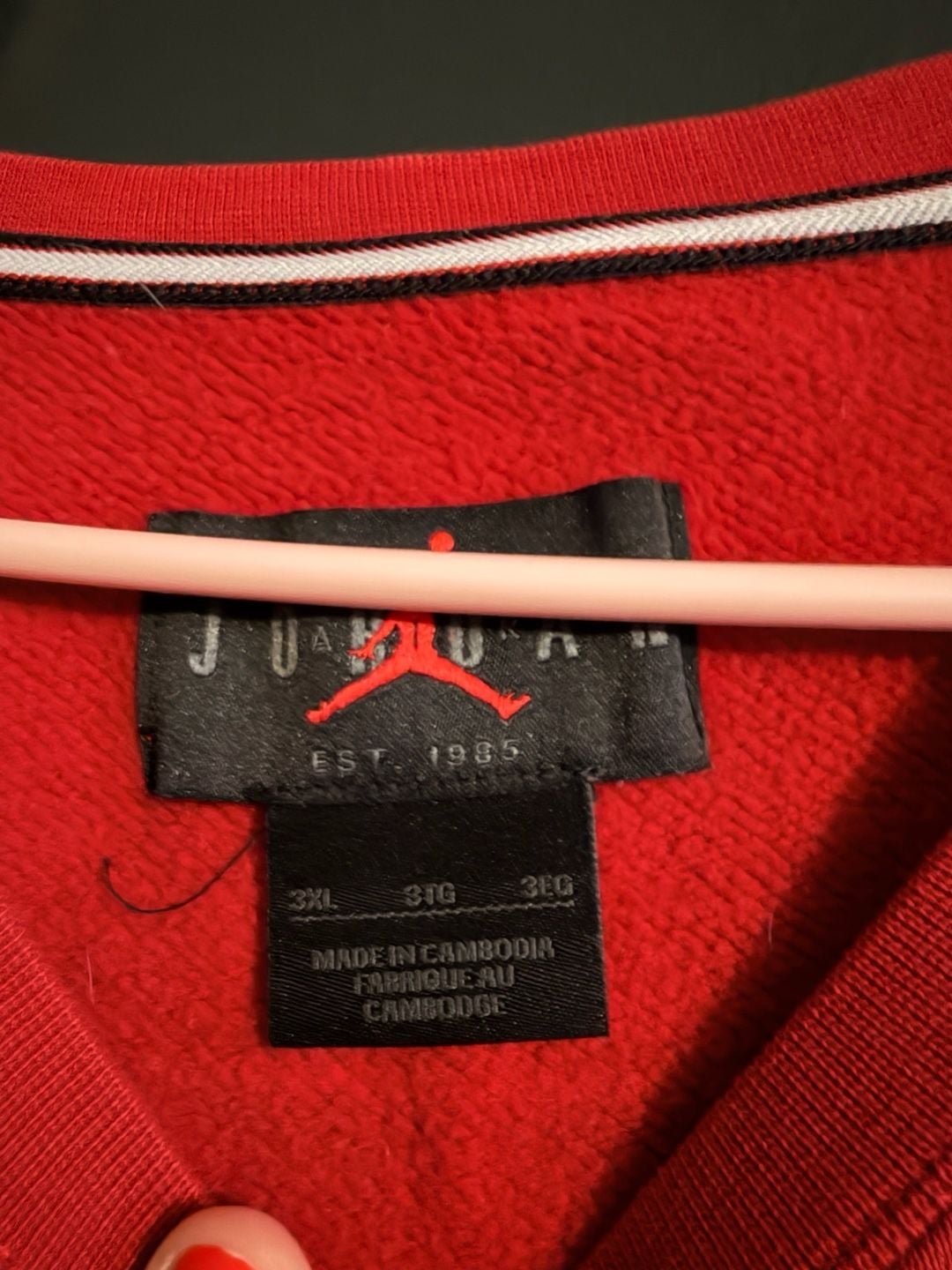 Jordan Sweatshirt Mens Large Red Essential Fleece Crewneck Pullover Air Jumpan ^ 3
