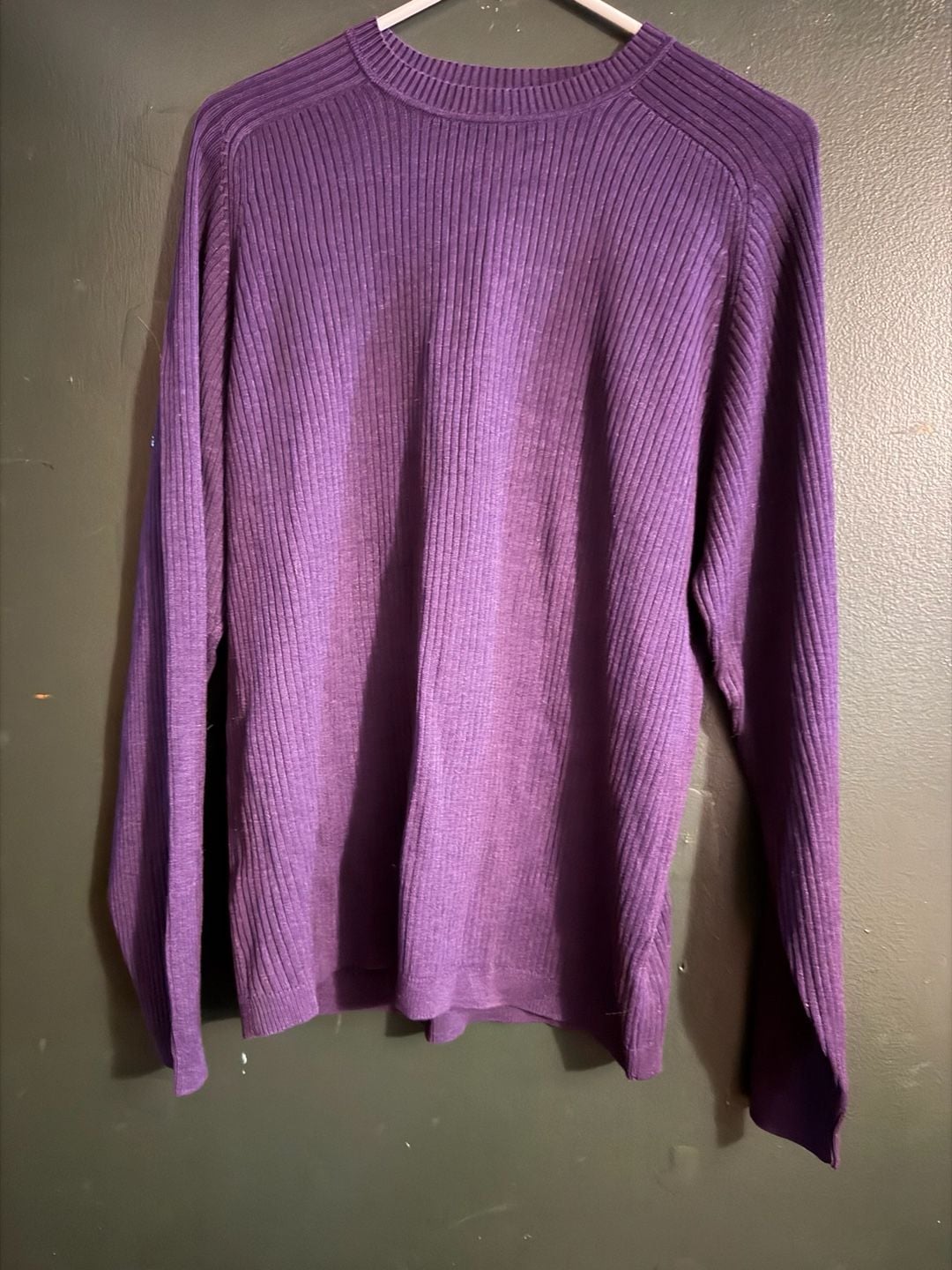 Turnbury Purple Ribbed Knit Crewneck Sweater 70% Silk 30% Cotton Size M 1