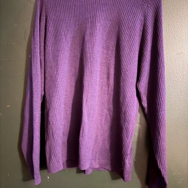 Turnbury Purple Ribbed Knit Crewneck Sweater 70% Silk 30% Cotton Size M