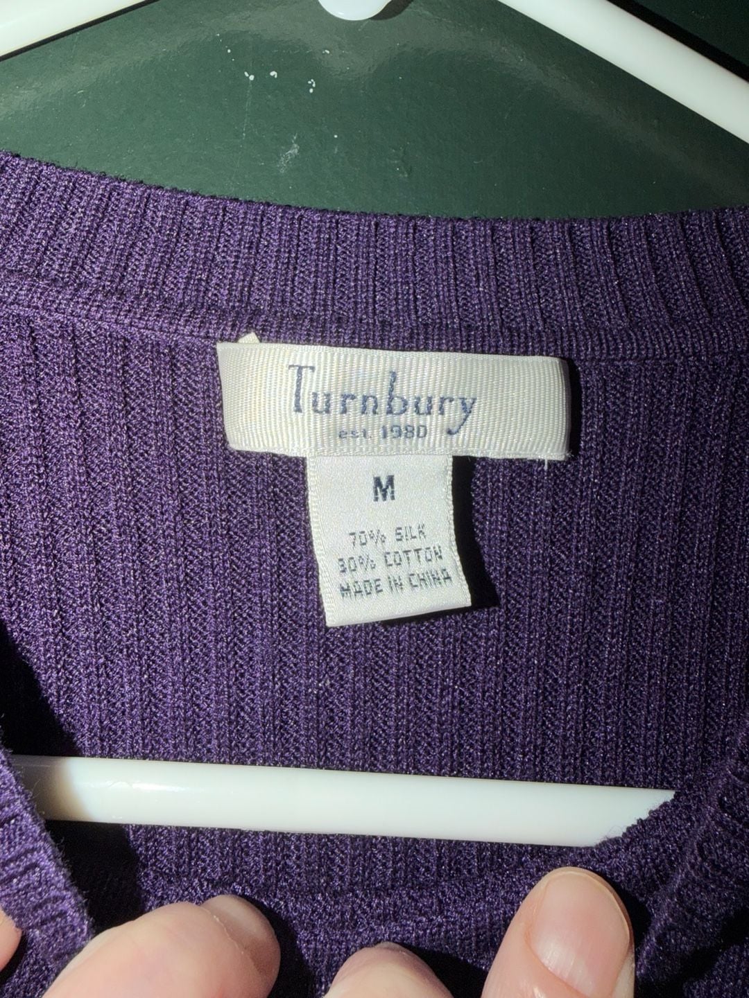 Turnbury Purple Ribbed Knit Crewneck Sweater 70% Silk 30% Cotton Size M 3