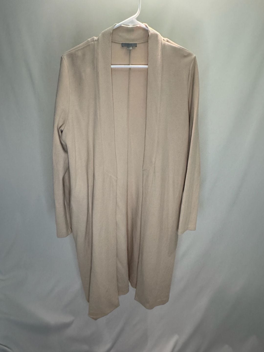 COS Beige Open Longline Cardigan Duster with Ribbed Collar 2