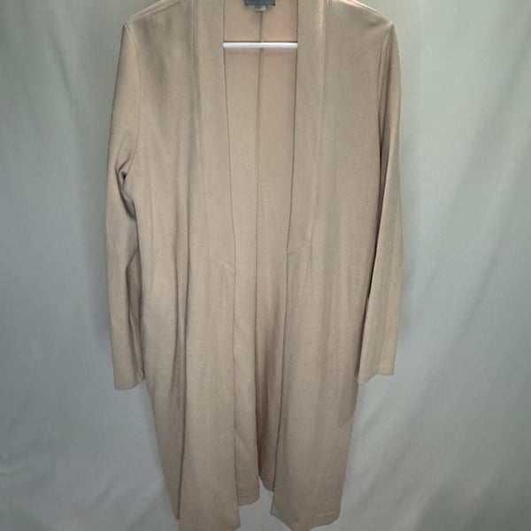 COS Beige Open Longline Cardigan Duster with Ribbed Collar