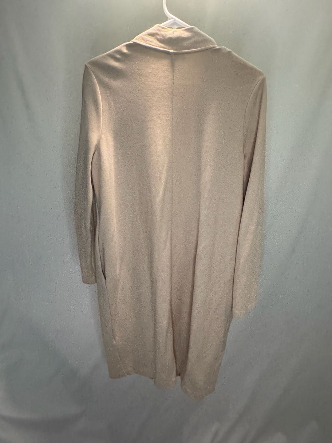 COS Beige Open Longline Cardigan Duster with Ribbed Collar 3