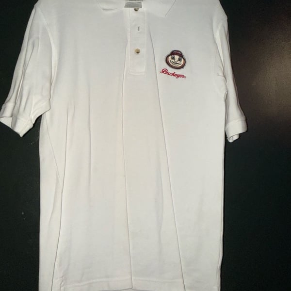 Vintage Ohio State Buckeyes Brutus Embroidered White Polo Shirt