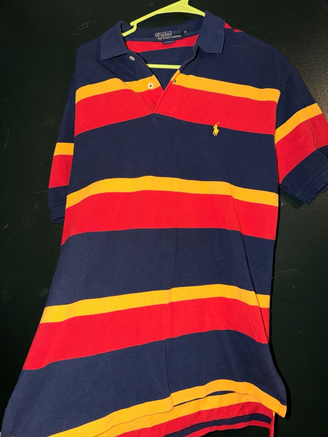 Vintage Polo Ralph Lauren Striped Short Sleeve Polo Shirt Blue Red Yellow Size Medium 2