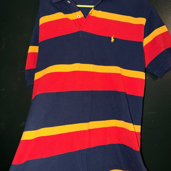 Vintage Polo Ralph Lauren Striped Short Sleeve Polo Shirt Blue Red Yellow Size Medium