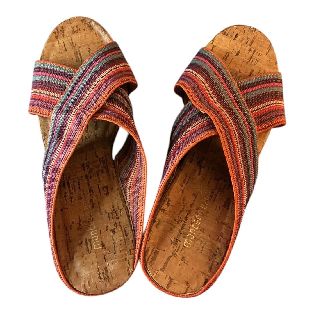 💟Montego Bay Club Tally Striped Elastic Wedge Cork Sandals. Size: 7.5 7