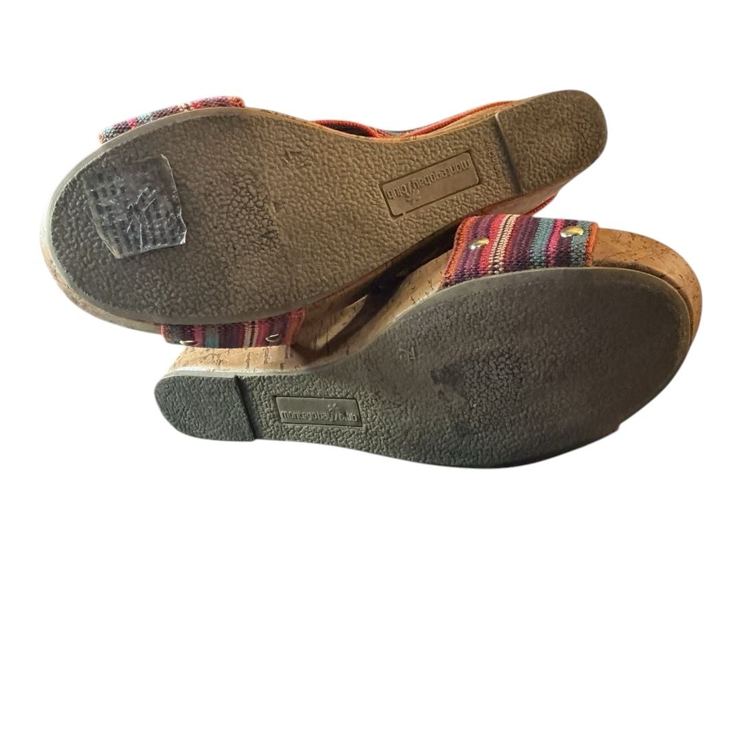 💟Montego Bay Club Tally Striped Elastic Wedge Cork Sandals. Size: 7.5 9
