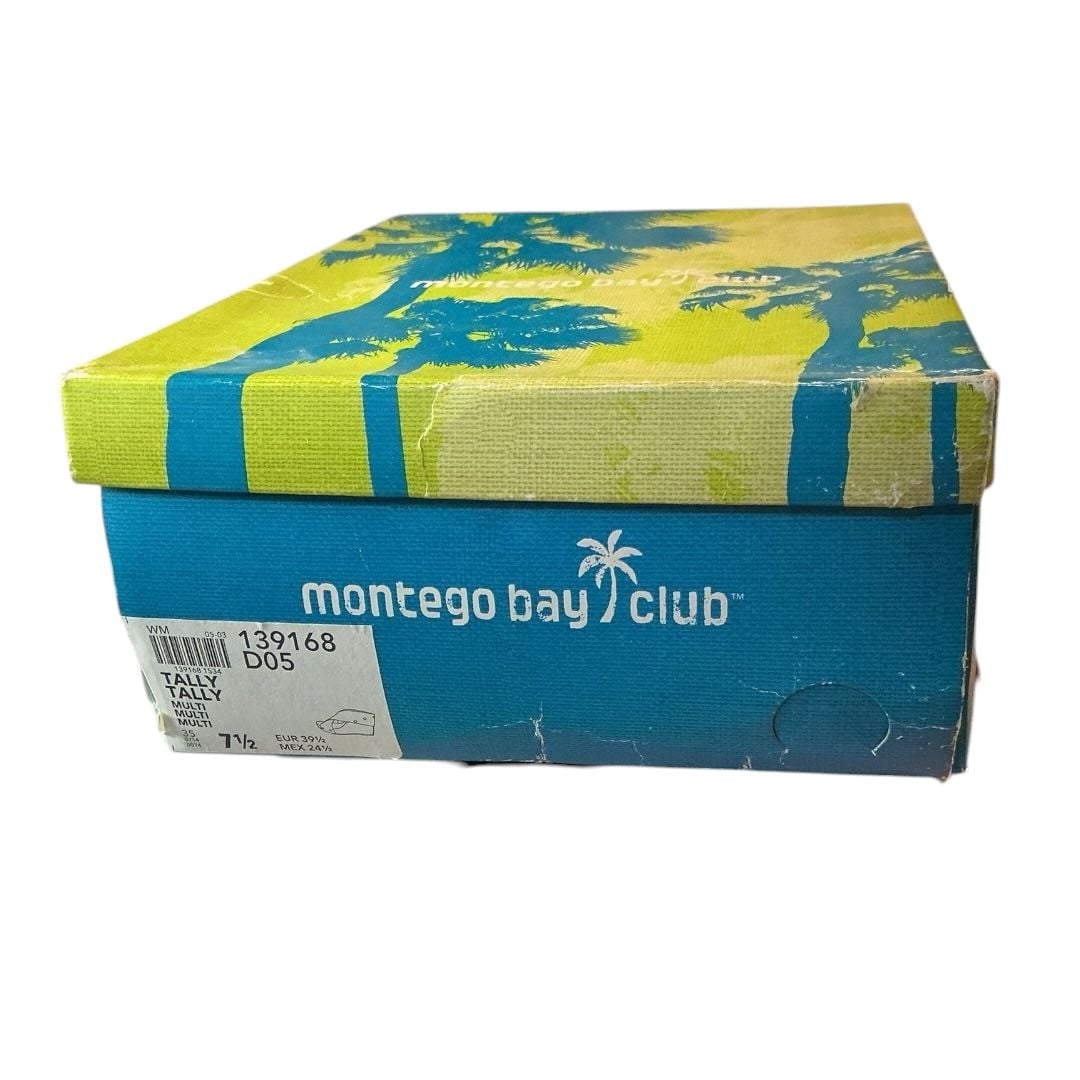 💟Montego Bay Club Tally Striped Elastic Wedge Cork Sandals. Size: 7.5 11