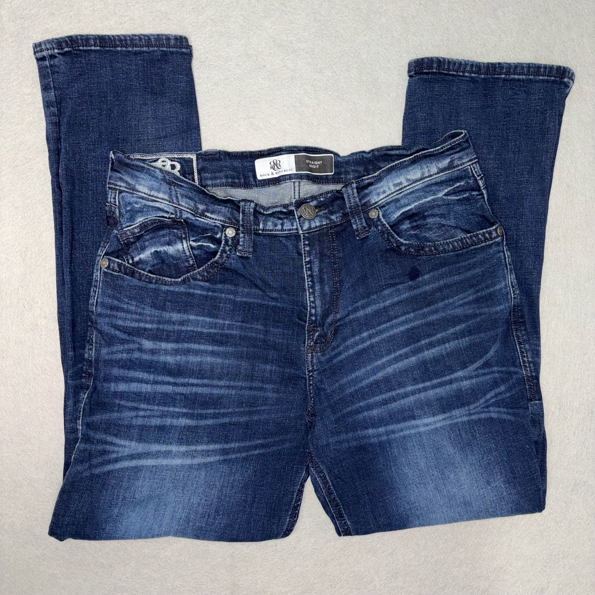 Rock & Republic Men's Straight Fit Stretch Denim Jeans 36x30 Blue Wash 2