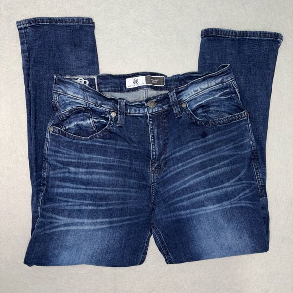 Rock & Republic Men's Straight Fit Stretch Denim Jeans 36x30 Blue Wash