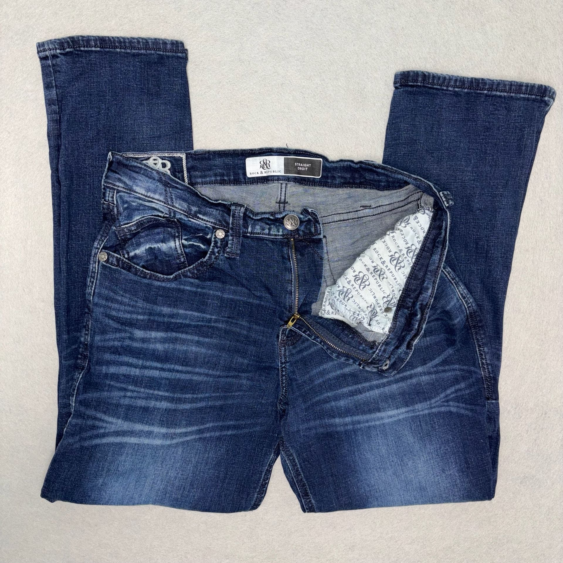 Rock & Republic Men's Straight Fit Stretch Denim Jeans 36x30 Blue Wash 4