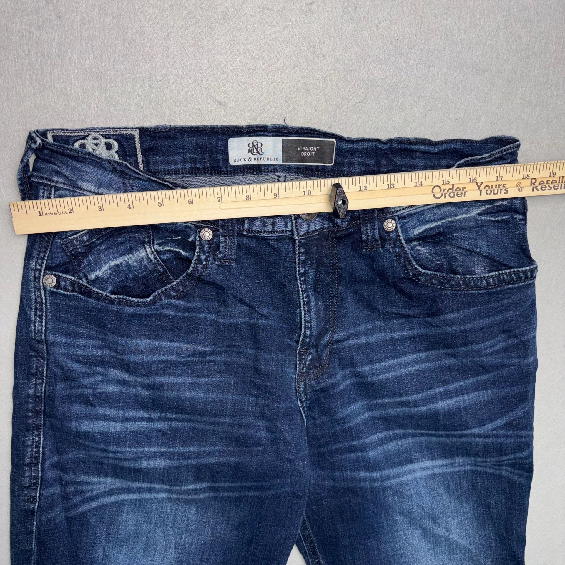 Rock & Republic Men's Straight Fit Stretch Denim Jeans 36x30 Blue Wash 12