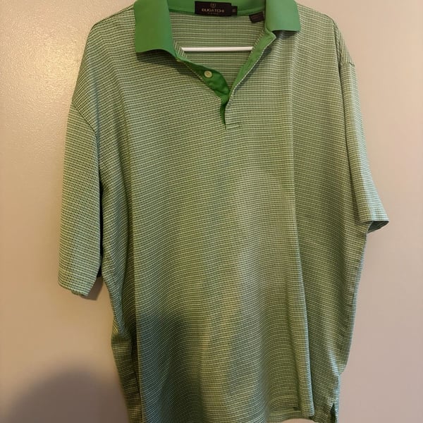 Bugatchi Uomo Men's XXL Green Textured Stripe Knit Polo Shirt