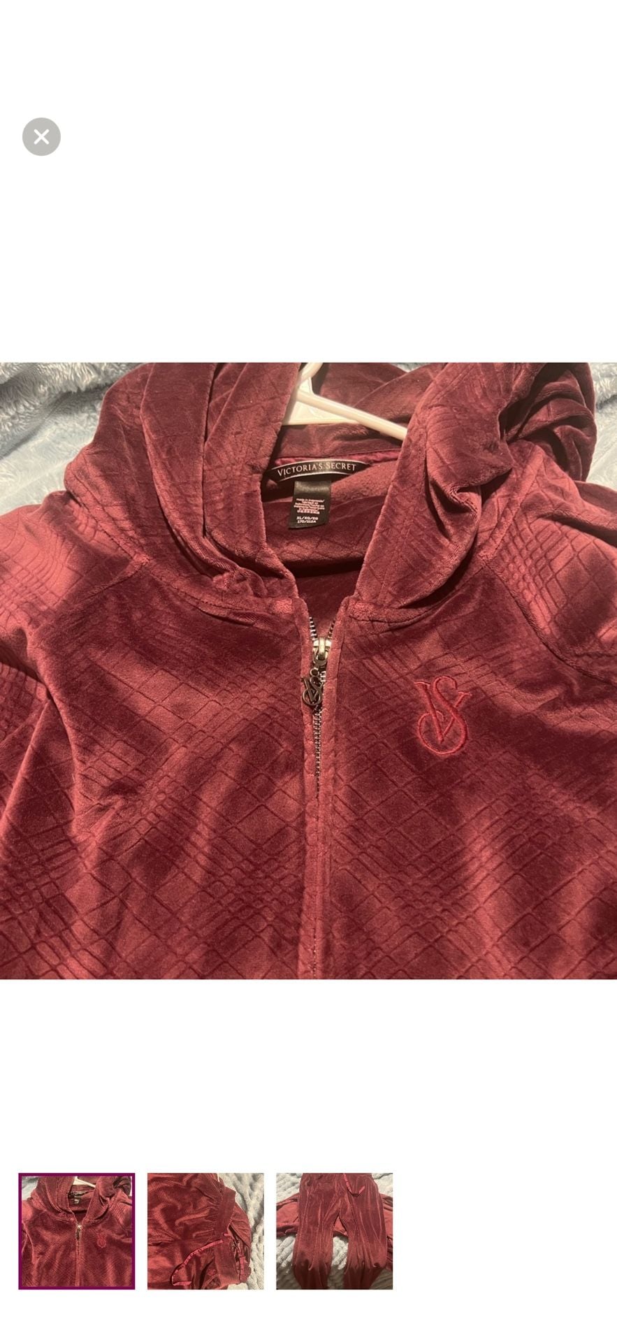 Victoria's Secret Burgundy Embossed Velour Logo Zip-Up Hoodie and pants set 1