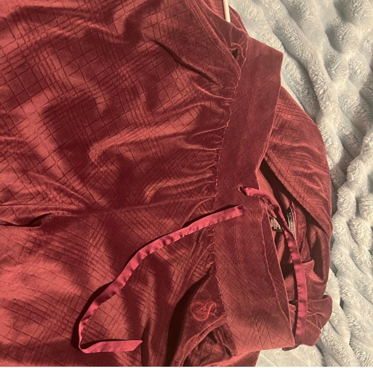 Victoria's Secret Burgundy Embossed Velour Logo Zip-Up Hoodie and pants set 2