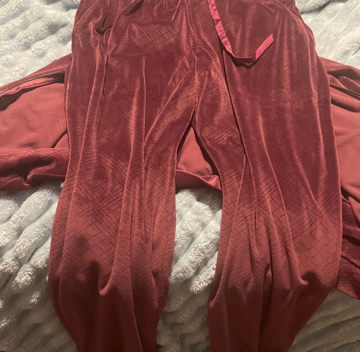 Victoria's Secret Burgundy Embossed Velour Logo Zip-Up Hoodie and pants set 3