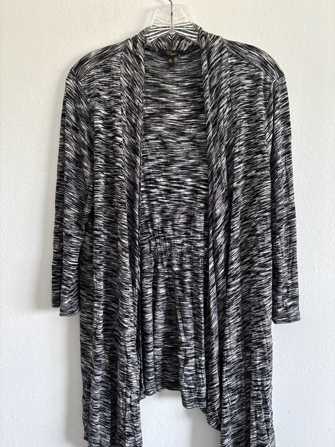 Cupio Black Gray and White Spacedye Open Front Cardigan Size Medium 2