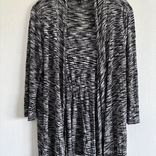 Cupio Black Gray and White Spacedye Open Front Cardigan Size Medium
