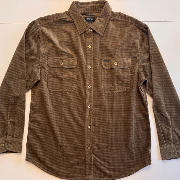 Brixton Men's Bowery Relaxed Fit Waffle Corduroy Long Sleeve Shirt in Lion Brown