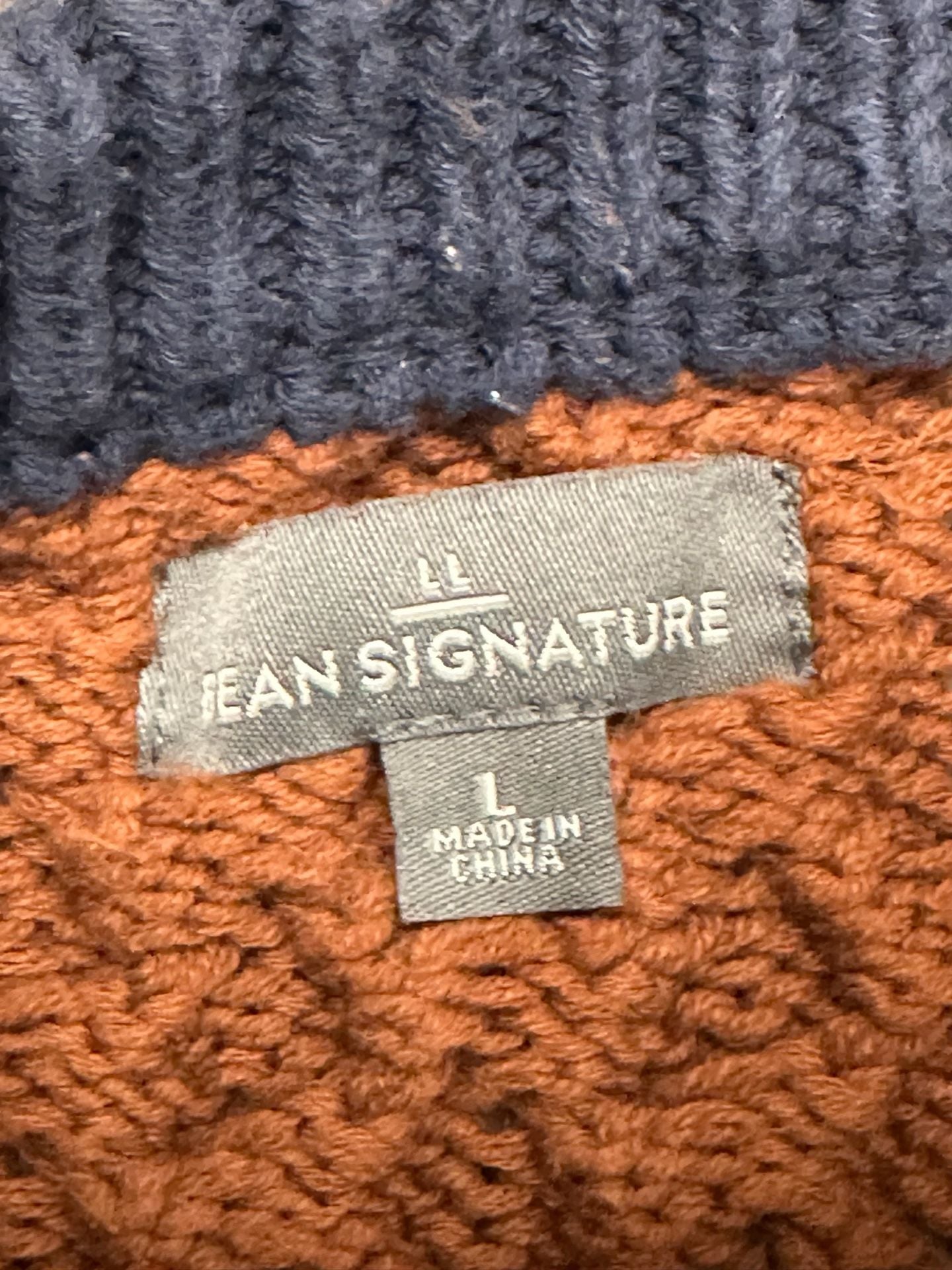 L.L. Bean Signature Mens Large Rust Brown Cable Knit Colorblock Aran Sweater 5