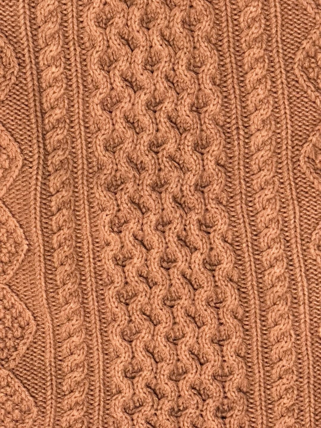 L.L. Bean Signature Mens Large Rust Brown Cable Knit Colorblock Aran Sweater 7