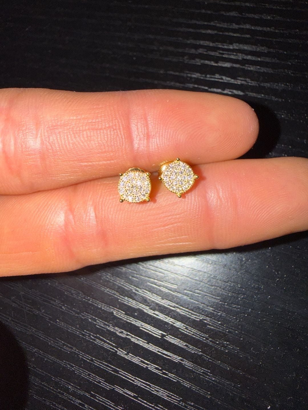 GRA Certified Moissanite Cluster Round Stud Earrings in 14K Gold Plated Silver 1