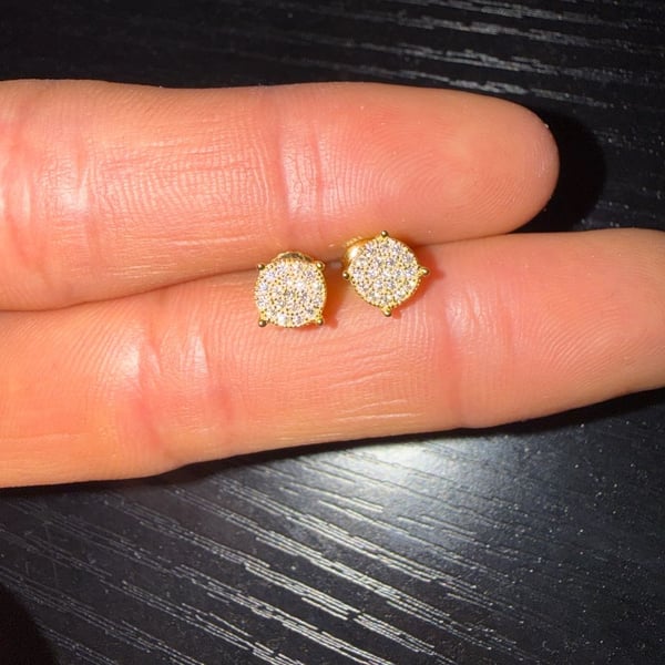 GRA Certified Moissanite Cluster Round Stud Earrings in 14K Gold Plated Silver