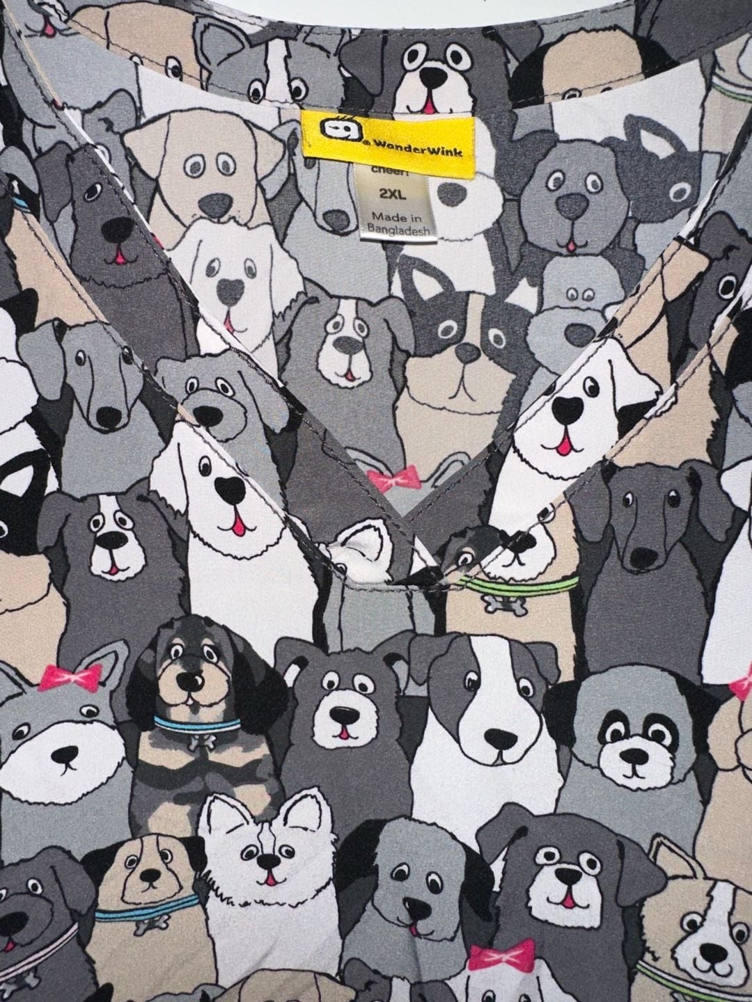 WonderWink Picture Pawfect 2-Pocket V-Neck Dog Print Scrub Top 3