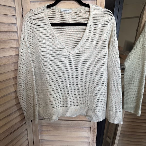 EUC Madewell Rainbow Marled Seville V-Neck Open-Knit Pullover Sweater Size S