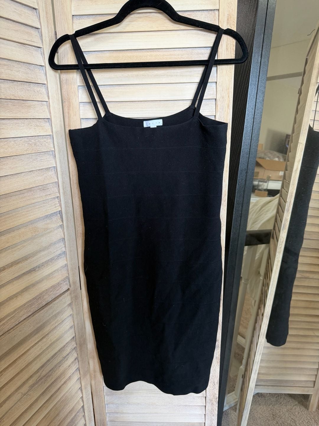 EUC Leith Black Ribbed Bodycon Cami Midi Dress Size L 1