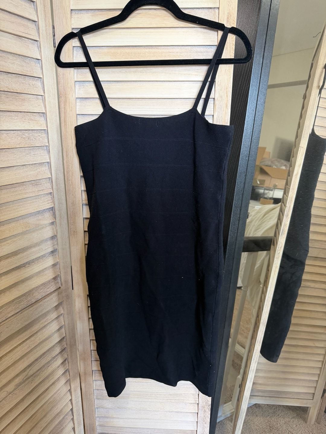 EUC Leith Black Ribbed Bodycon Cami Midi Dress Size L 3