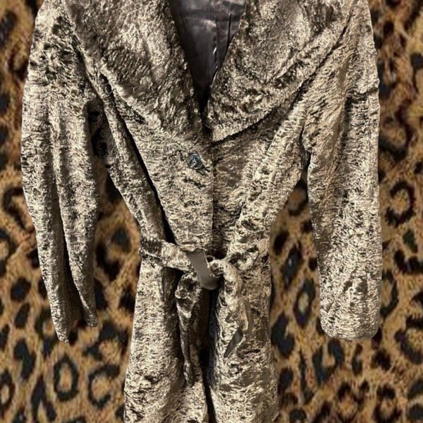 Vintage United Colors of Benetton Faux Astrakhan Persian Lamb Fur Belted Coat