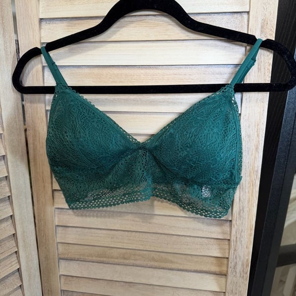 EUC Victoria's Secret Forest Green Floral Lace Longline Bralette Size L