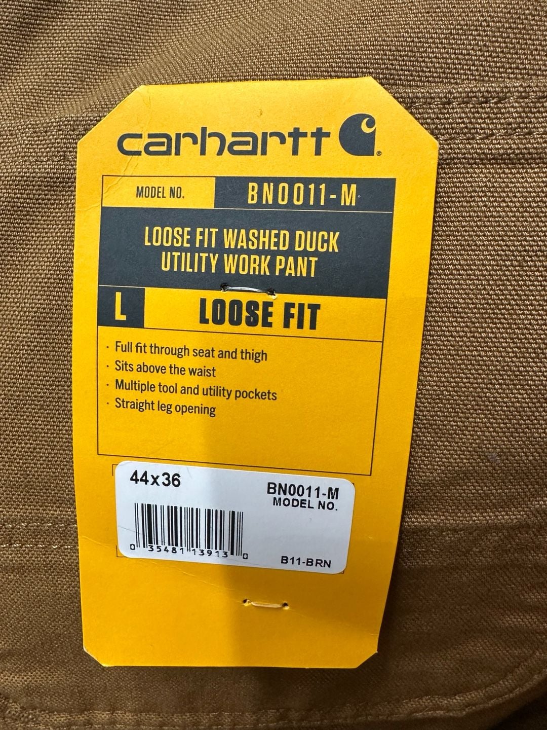 Carhartt BN0011-M B11 Loose Fit Washed Duck Utility Work Pant Brown 44x36 2