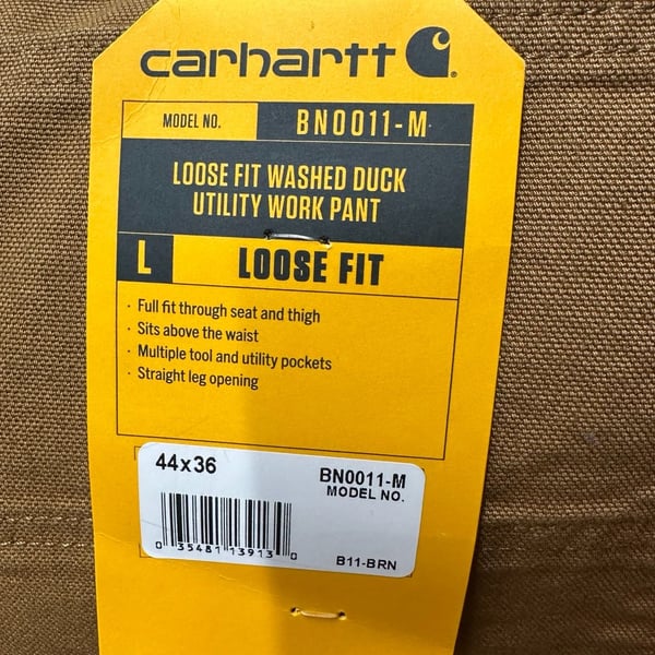 Carhartt BN0011-M B11 Loose Fit Washed Duck Utility Work Pant Brown 44x36