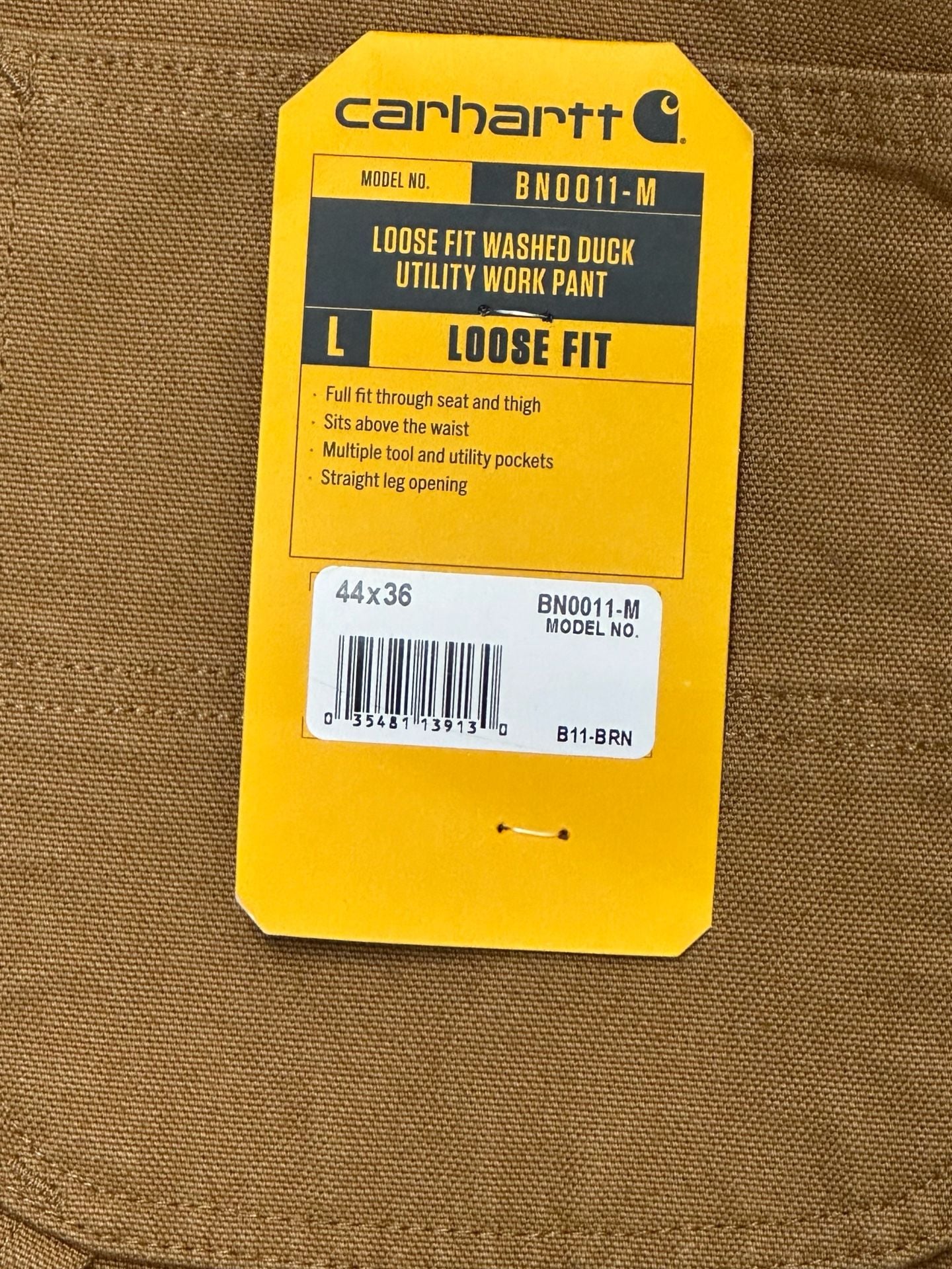 Carhartt BN0011-M B11 Loose Fit Washed Duck Utility Work Pant Brown 44x36 10