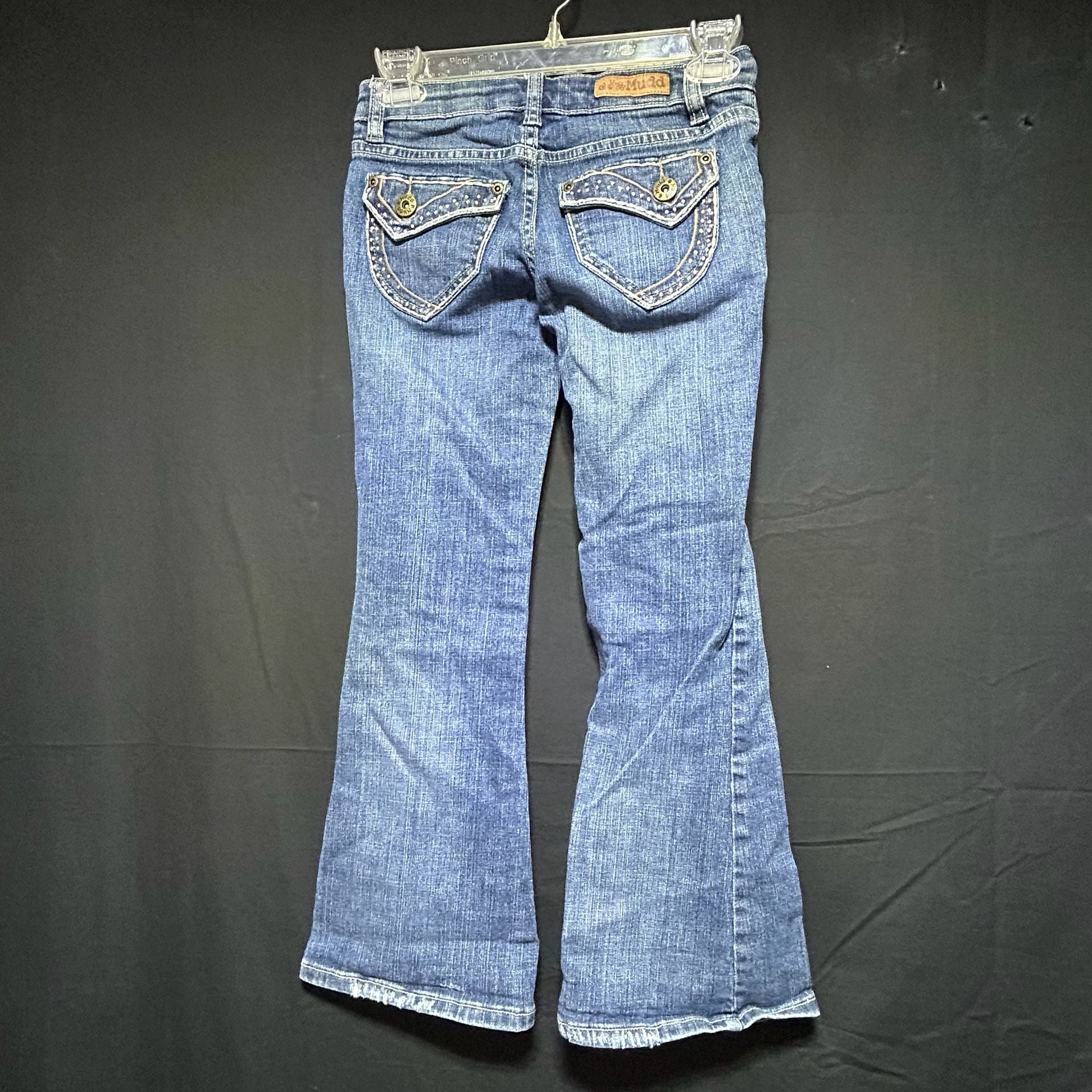 Mudd Girls Size 8 Rhinestone Embellished Flare Leg Blue Jeans Y2K Style 7