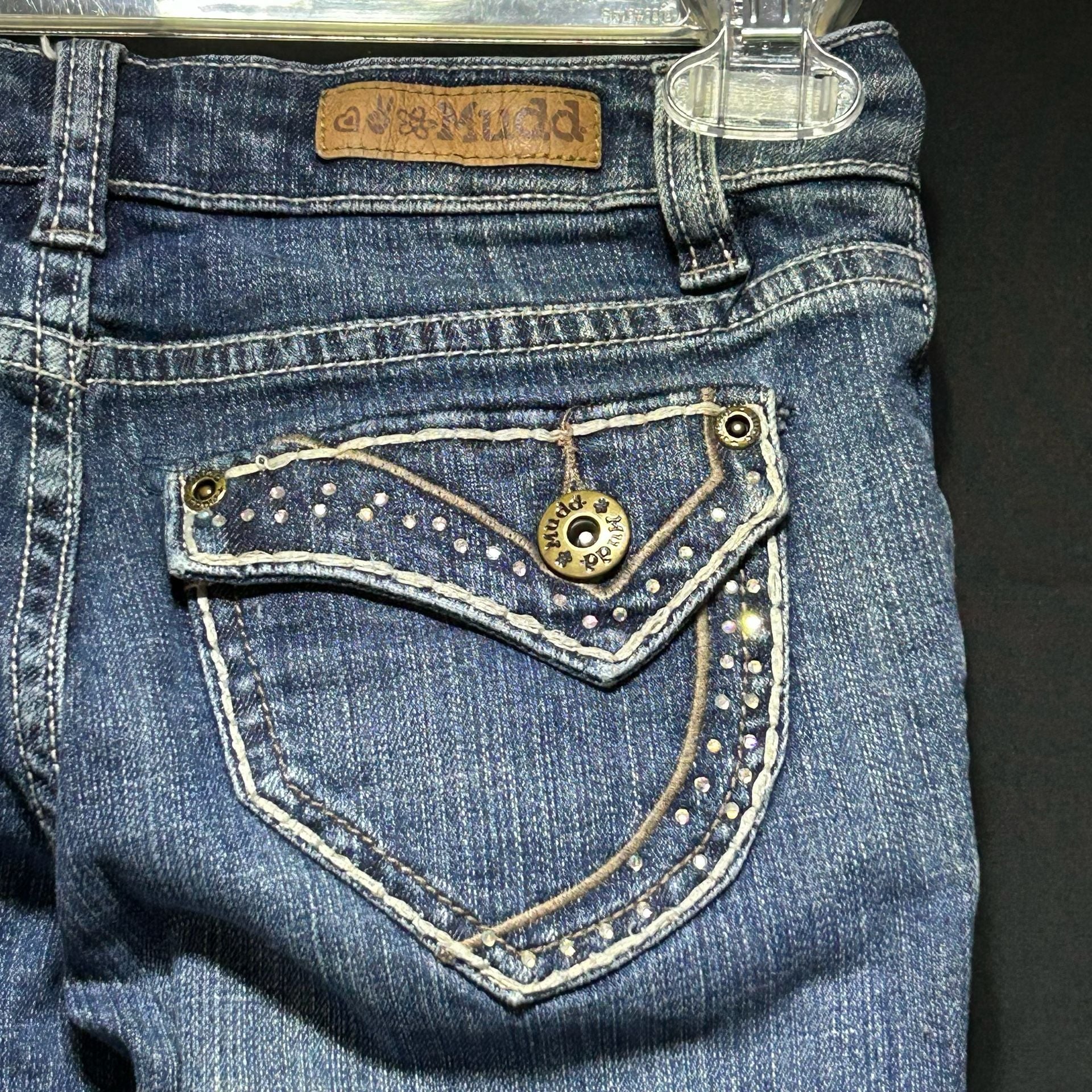 Mudd Girls Size 8 Rhinestone Embellished Flare Leg Blue Jeans Y2K Style 9