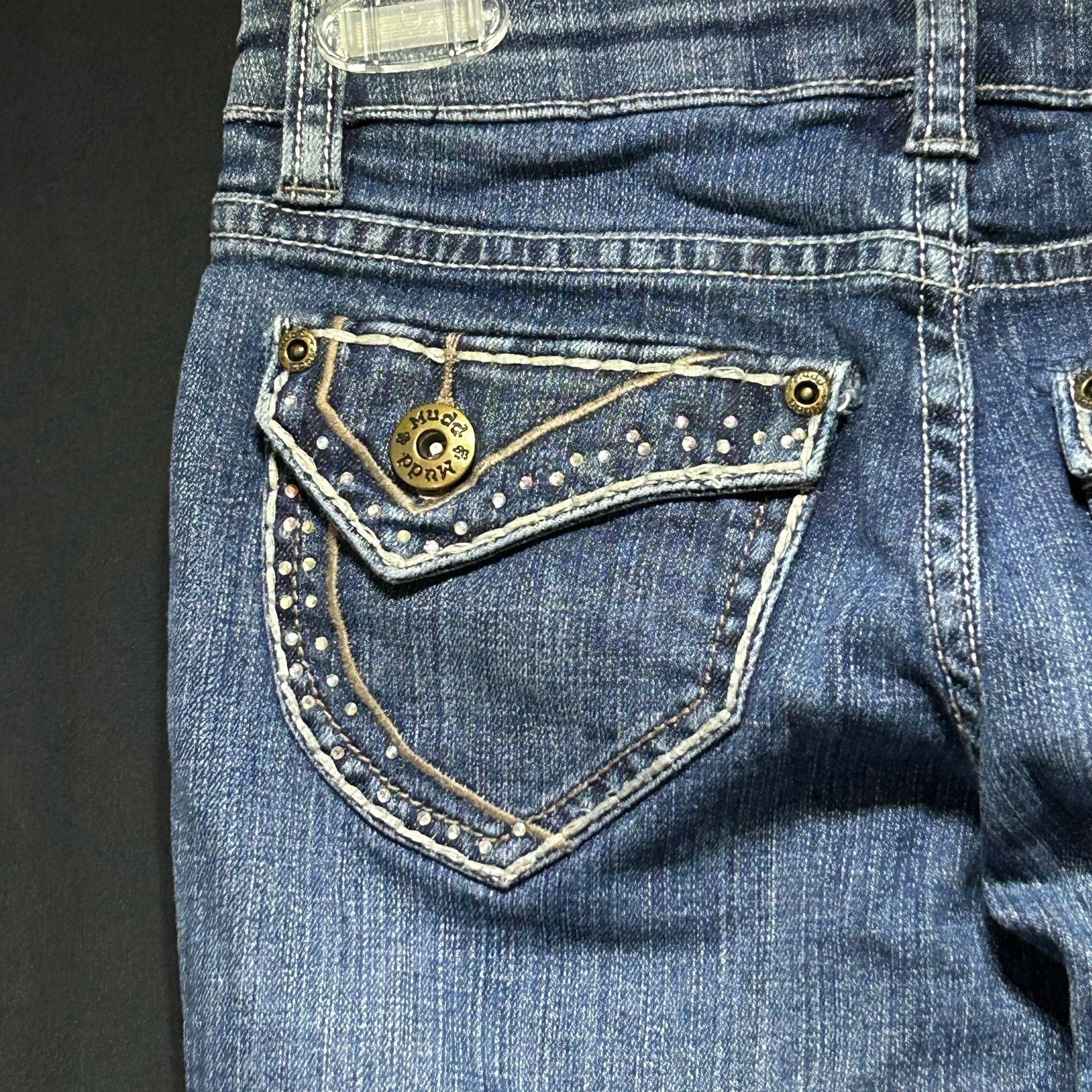 Mudd Girls Size 8 Rhinestone Embellished Flare Leg Blue Jeans Y2K Style 10