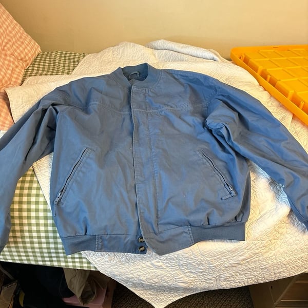 Vintage 80s Original Windbreaker Light Blue Full Zip Bomber Jacket