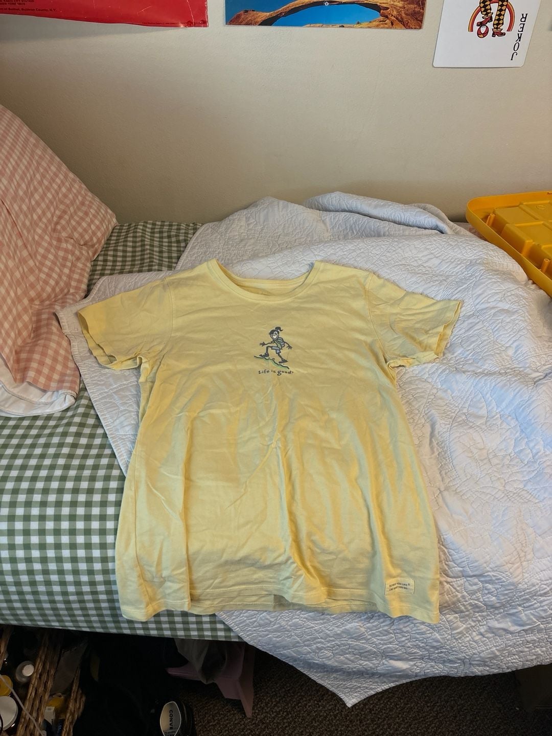 Life is Good Women's Jackie Hiking Short Sleeve Crusher Tee in Butter Yellow 2
