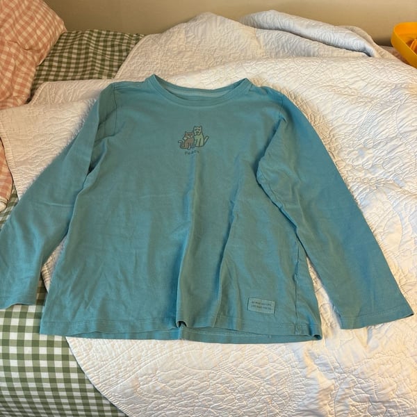 Life is Good Long Sleeve Peace Cat and Dog Graphic T-Shirt Blue-Green