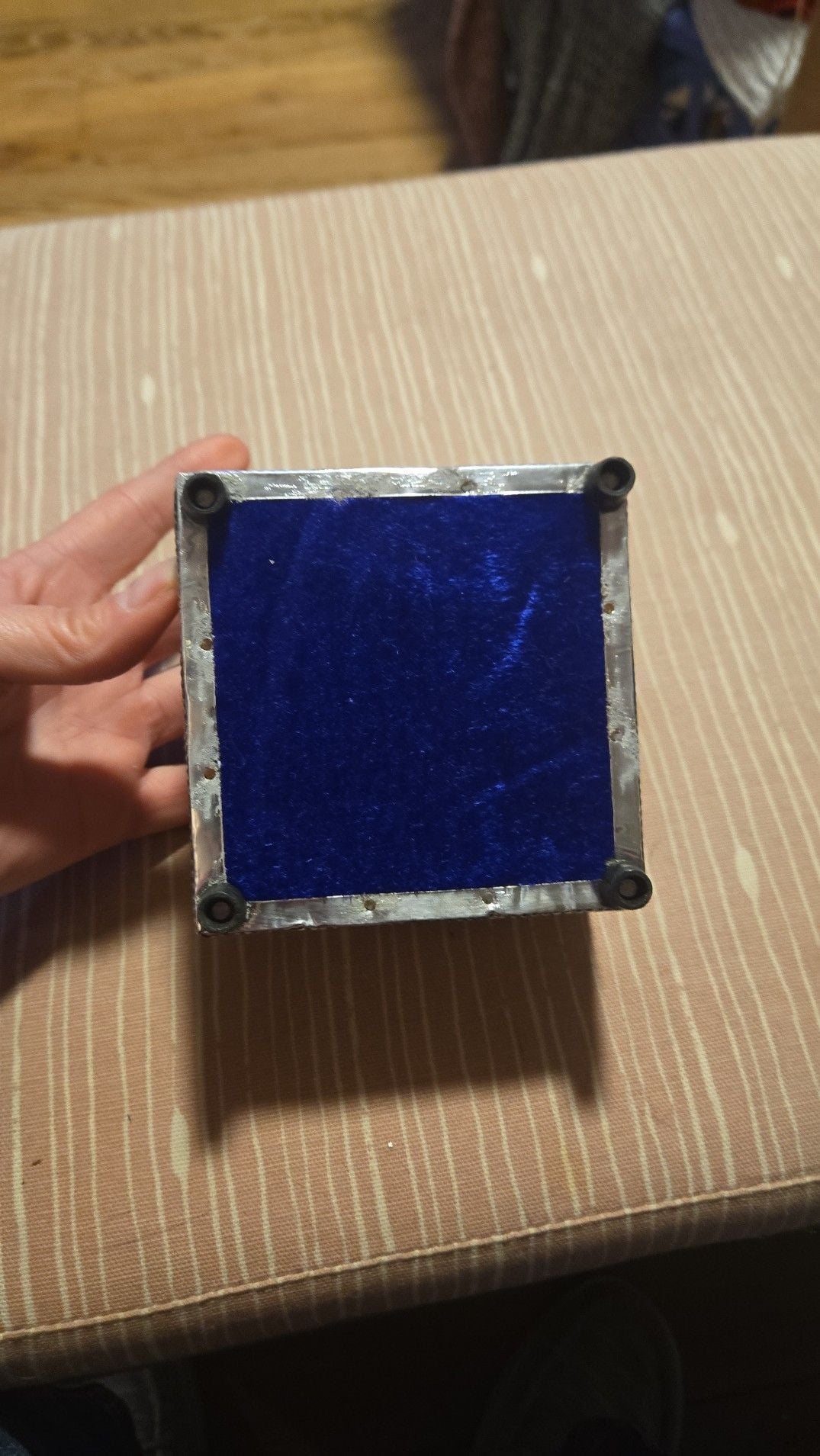 Vintage Embossed Silver Metal Elephant Jewelry Box with Blue Velvet Lining 3