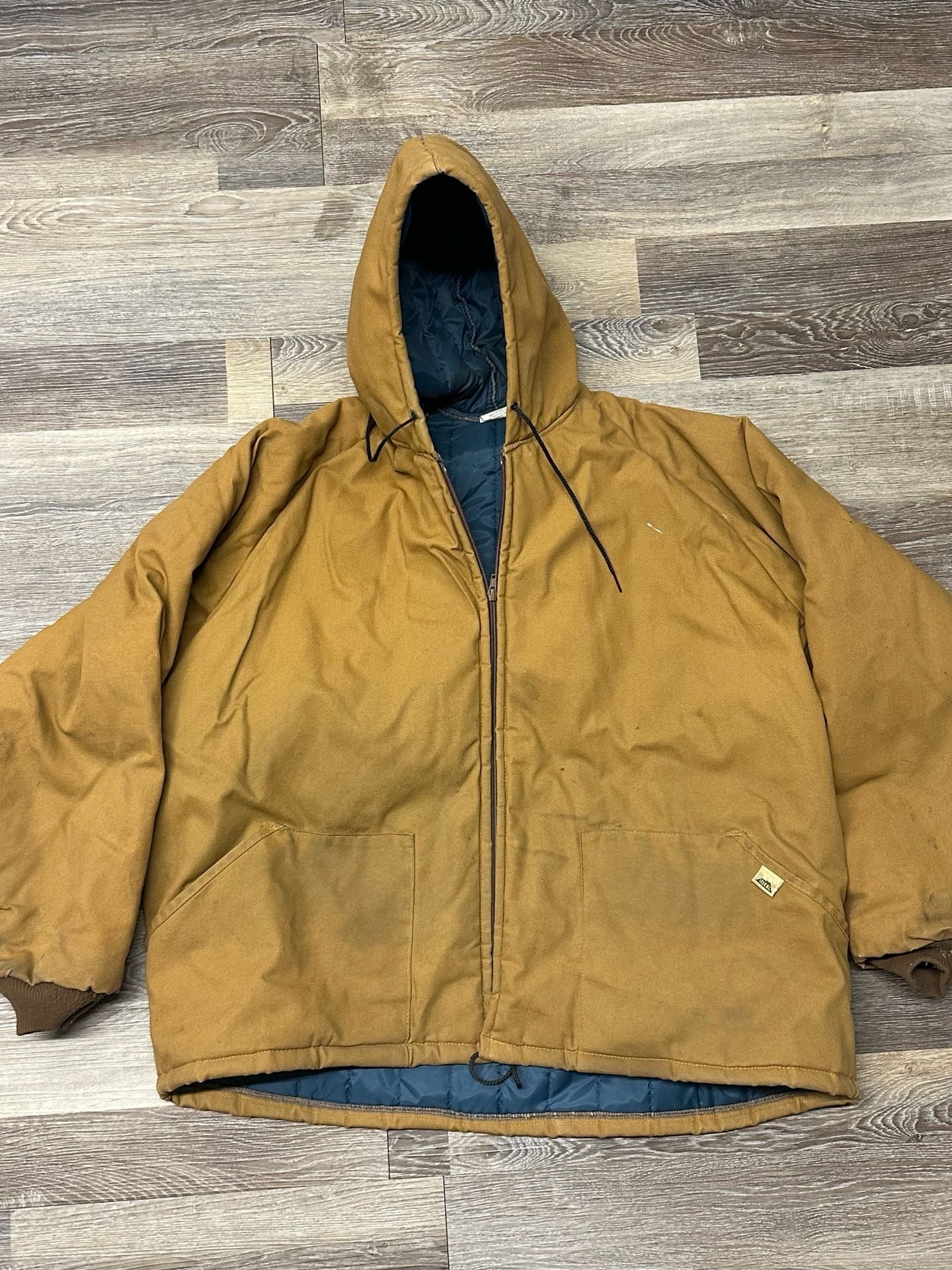 Vintage Ideal Made in USA Brown Canvas Quilt Lined Hooded Work Jacket Size 3X 2